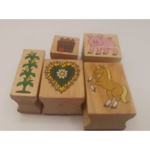 Wood Mounted Rubber Stamps Lot of 5.
